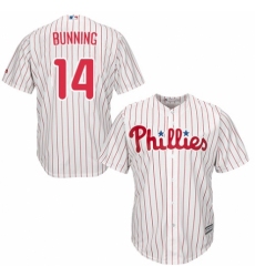 Men's Majestic Philadelphia Phillies #14 Jim Bunning Replica White/Red Strip Home Cool Base MLB Jersey