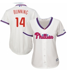 Women's Majestic Philadelphia Phillies #14 Jim Bunning Replica Cream Alternate Cool Base MLB Jersey