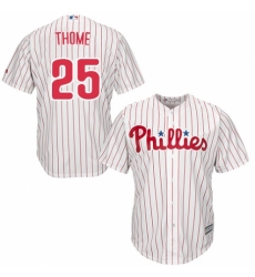Youth Majestic Philadelphia Phillies #25 Jim Thome Authentic White/Red Strip Home Cool Base MLB Jersey