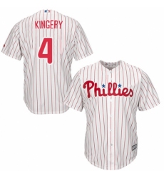 Men's Majestic Philadelphia Phillies #4 Scott Kingery Replica White/Red Strip Home Cool Base MLB Jersey