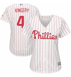 Women's Majestic Philadelphia Phillies #4 Scott Kingery Authentic White/Red Strip Home Cool Base MLB Jersey