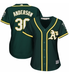 Women's Majestic Oakland Athletics #30 Brett Anderson Authentic Green Alternate 1 Cool Base MLB Jersey