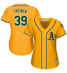 Women's Majestic Oakland Athletics #39 Blake Treinen Authentic Gold Alternate 2 Cool Base MLB Jersey
