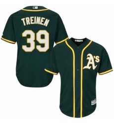 Youth Majestic Oakland Athletics #39 Blake Treinen Authentic Green Alternate 1 Cool Base MLB Jersey