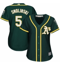 Women's Majestic Oakland Athletics #5 Jake Smolinski Replica Green Alternate 1 Cool Base MLB Jersey