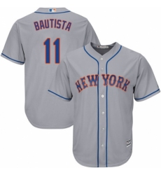 Men's Majestic New York Mets #11 Jose Bautista Replica Grey Road Cool Base MLB Jersey