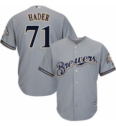 Men's Majestic Milwaukee Brewers #71 Josh Hader Replica Grey Road Cool Base MLB Jersey