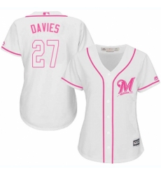 Women's Majestic Milwaukee Brewers #27 Zach Davies Replica White Fashion Cool Base MLB Jersey
