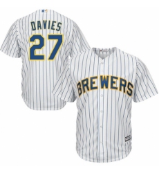 Youth Majestic Milwaukee Brewers #27 Zach Davies Replica White Home Cool Base MLB Jersey