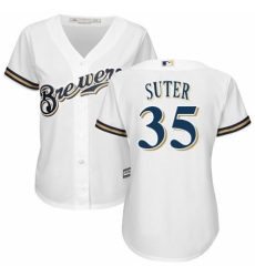 Women's Majestic Milwaukee Brewers #35 Brent Suter Authentic Navy Blue Alternate Cool Base MLB Jersey