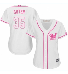 Women's Majestic Milwaukee Brewers #35 Brent Suter Replica White Fashion Cool Base MLB Jersey