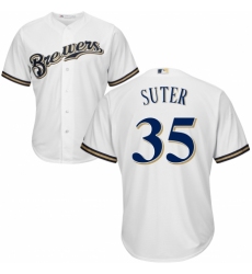 Youth Majestic Milwaukee Brewers #35 Brent Suter Authentic Navy Blue Alternate Cool Base MLB Jersey