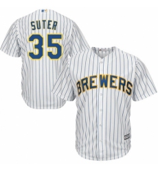 Youth Majestic Milwaukee Brewers #35 Brent Suter Replica White Home Cool Base MLB Jersey