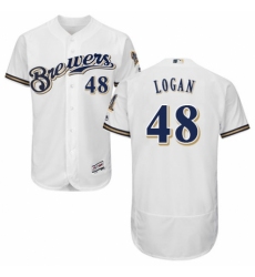 Men's Majestic Milwaukee Brewers #48 Boone Logan Navy Blue Alternate Flex Base Authentic Collection MLB Jersey
