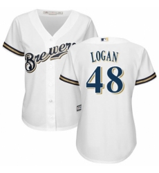 Women's Majestic Milwaukee Brewers #48 Boone Logan Authentic Navy Blue Alternate Cool Base MLB Jersey