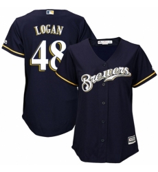 Women's Majestic Milwaukee Brewers #48 Boone Logan Authentic White Alternate Cool Base MLB Jersey