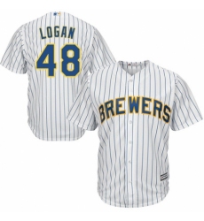 Youth Majestic Milwaukee Brewers #48 Boone Logan Replica White Home Cool Base MLB Jersey