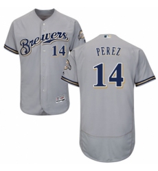 Men's Majestic Milwaukee Brewers #14 Hernan Perez Grey Road Flex Base Authentic Collection MLB Jersey
