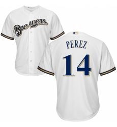 Men's Majestic Milwaukee Brewers #14 Hernan Perez Replica Navy Blue Alternate Cool Base MLB Jersey