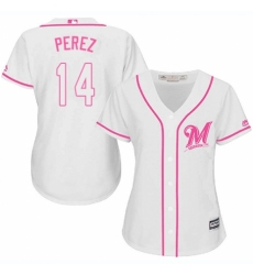 Women's Majestic Milwaukee Brewers #14 Hernan Perez Authentic White Fashion Cool Base MLB Jersey