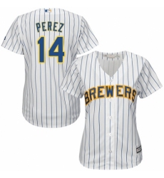 Women's Majestic Milwaukee Brewers #14 Hernan Perez Authentic White Home Cool Base MLB Jersey