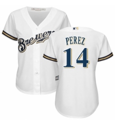 Women's Majestic Milwaukee Brewers #14 Hernan Perez Replica Navy Blue Alternate Cool Base MLB Jersey