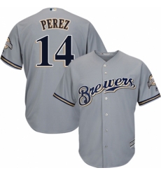 Youth Majestic Milwaukee Brewers #14 Hernan Perez Replica Grey Road Cool Base MLB Jersey