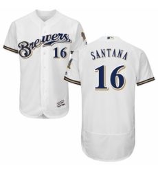 Men's Majestic Milwaukee Brewers #16 Domingo Santana Navy Blue Alternate Flex Base Authentic Collection MLB Jersey