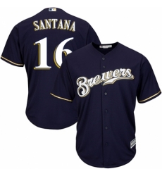 Youth Majestic Milwaukee Brewers #16 Domingo Santana Replica White Alternate Cool Base MLB Jersey