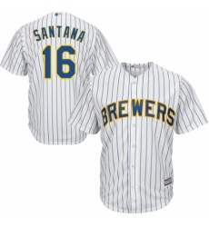 Youth Majestic Milwaukee Brewers #16 Domingo Santana Replica White Home Cool Base MLB Jersey