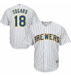 Men's Majestic Milwaukee Brewers #18 Eric Sogard Replica White Home Cool Base MLB Jersey