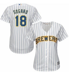Women's Majestic Milwaukee Brewers #18 Eric Sogard Authentic White Home Cool Base MLB Jersey