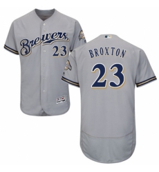 Men's Majestic Milwaukee Brewers #23 Keon Broxton Grey Road Flex Base Authentic Collection MLB Jersey