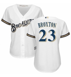 Women's Majestic Milwaukee Brewers #23 Keon Broxton Authentic Navy Blue Alternate Cool Base MLB Jersey