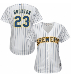 Women's Majestic Milwaukee Brewers #23 Keon Broxton Authentic White Home Cool Base MLB Jersey