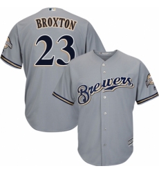 Youth Majestic Milwaukee Brewers #23 Keon Broxton Authentic Grey Road Cool Base MLB Jersey