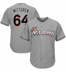 Men's Majestic Miami Marlins #64 Nick Wittgren Replica Grey Road Cool Base MLB Jersey