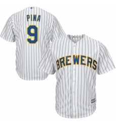 Men's Majestic Milwaukee Brewers #9 Manny Pina Replica White Home Cool Base MLB Jersey