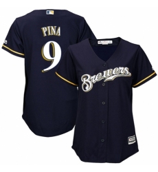 Women's Majestic Milwaukee Brewers #9 Manny Pina Replica White Alternate Cool Base MLB Jersey