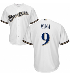 Youth Majestic Milwaukee Brewers #9 Manny Pina Authentic Navy Blue Alternate Cool Base MLB Jersey