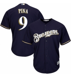 Youth Majestic Milwaukee Brewers #9 Manny Pina Authentic White Alternate Cool Base MLB Jersey
