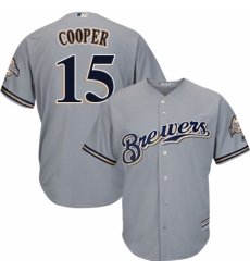 Youth Majestic Milwaukee Brewers #15 Cecil Cooper Replica Grey Road Cool Base MLB Jersey