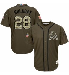 Youth Majestic Miami Marlins #28 Bryan Holaday Authentic Green Salute to Service MLB Jersey