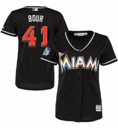 Women's Majestic Miami Marlins #41 Justin Bour Authentic Black Alternate 2 Cool Base MLB Jersey