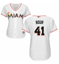 Women's Majestic Miami Marlins #41 Justin Bour Authentic White Home Cool Base MLB Jersey