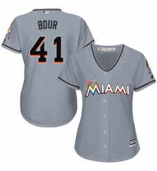 Women's Majestic Miami Marlins #41 Justin Bour Replica Grey Road Cool Base MLB Jersey