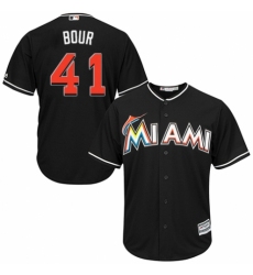 Youth Majestic Miami Marlins #41 Justin Bour Authentic Black Alternate 2 Cool Base MLB Jersey