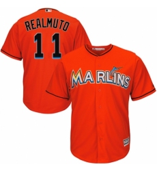 Men's Majestic Miami Marlins #11 J. T. Realmuto Replica Orange Alternate 1 Cool Base MLB Jersey