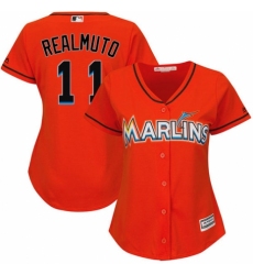 Women's Majestic Miami Marlins #11 J. T. Realmuto Authentic Orange Alternate 1 Cool Base MLB Jersey