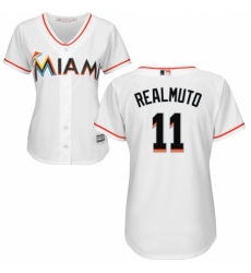 Women's Majestic Miami Marlins #11 J. T. Realmuto Replica White Home Cool Base MLB Jersey